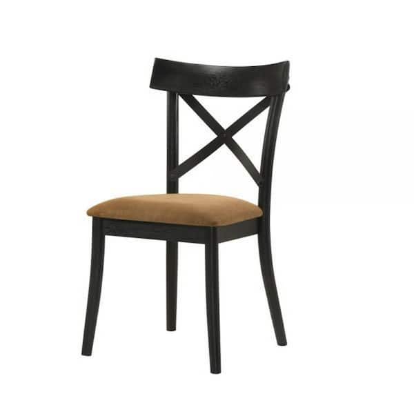 Benjara Brown and Black Fabric Wooden Frame Dining Chair (Set of 2)