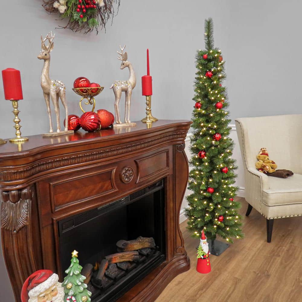 6' Slim Nooksack Fir Artificial Christmas Tree with Warm White LED Lights