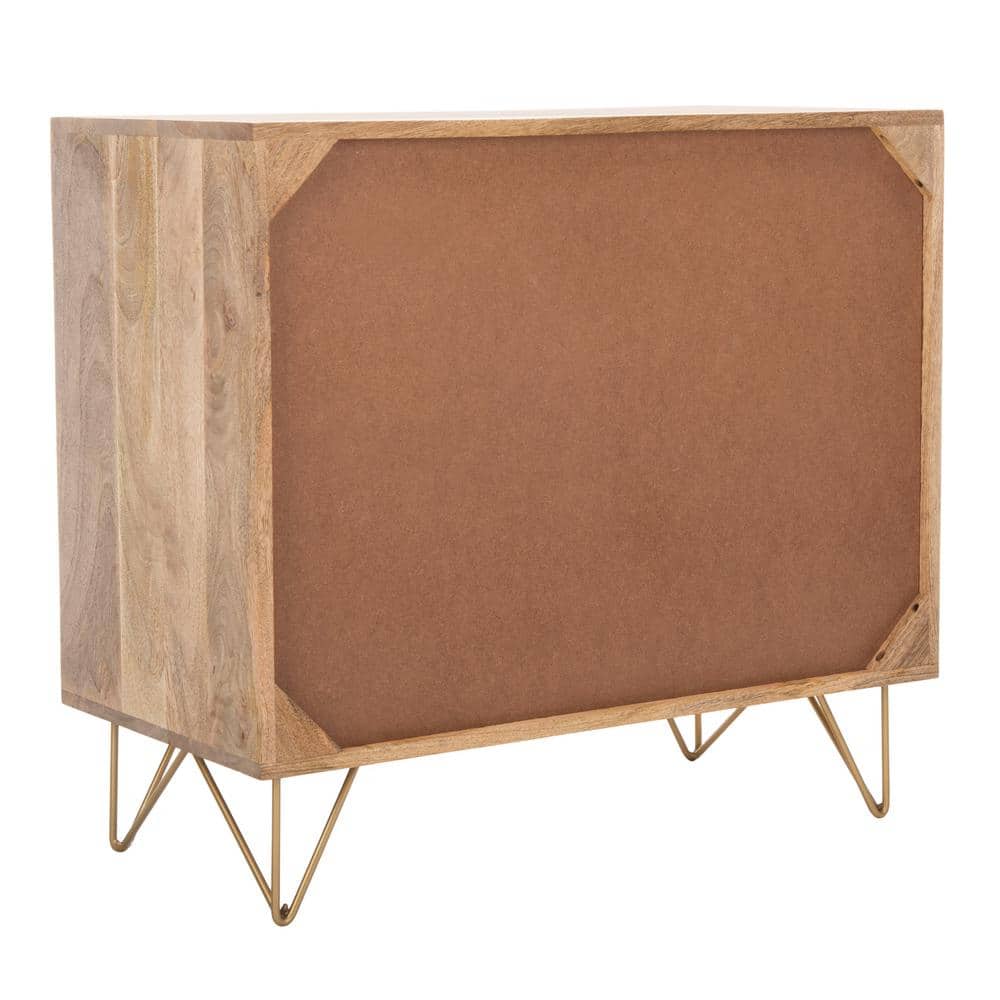 Transitional 32'' Natural Wood and Brass 3-Drawer Chest