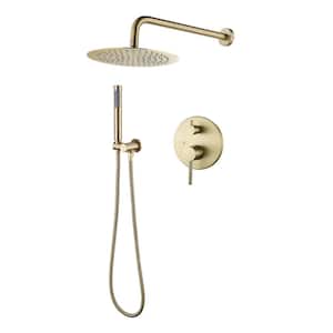 Single-Handle 2-Spray Round Shower Faucet in Brushed Gold Rainfall and Full Rainshower