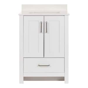Westcourt 25 in. W x 22 in. D x 39 in. H Single Sink Freestanding Bath Vanity in White with Pulsar Cultured Marble Top