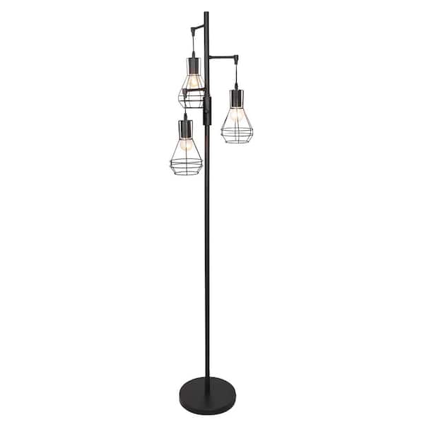 65 in. Black Boho Metal Dimmable Tree Standing Floor Lamps with 3 LED Edison Bulbs