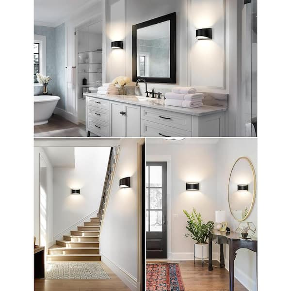 8 in. 1-Light Black Modern Lantern LED Wall Sconce, Vanity Light 5CCT Adjustable White for Living Room Bedroom