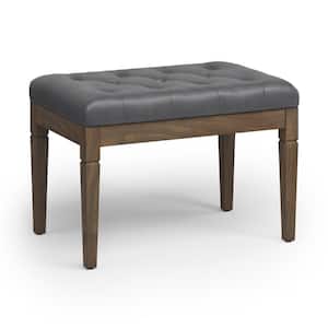 Waverly 28 in. Wide Traditional Rectangle Small Tufted Ottoman Bench in Stone Grey Vegan Faux Leather