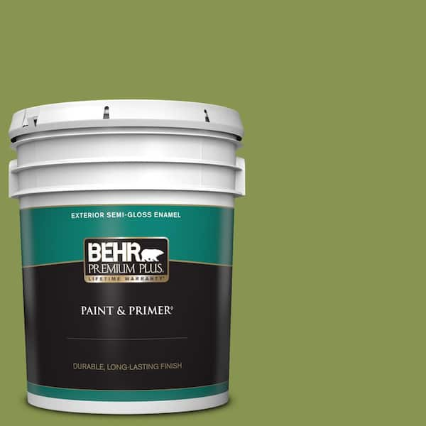 BEHR PREMIUM PLUS 5 gal. #M360-6 Bold Avocado Semi-Gloss Enamel Exterior Paint & Primer