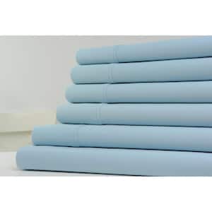 1200TC 6-Piece Sky Blue Solid Cotton Blend Full Sheet Set