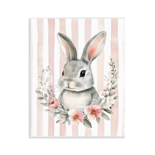 Pink Striped Nursery Bunny by Arlington Prints Unframed Abstract Graphic Art Print 14 in. x 11 in.
