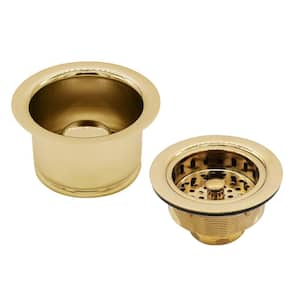 3-1/2 in. Post Style Kitchen Basket Strainer with Extra-Deep Disposal Flange in Polished Brass