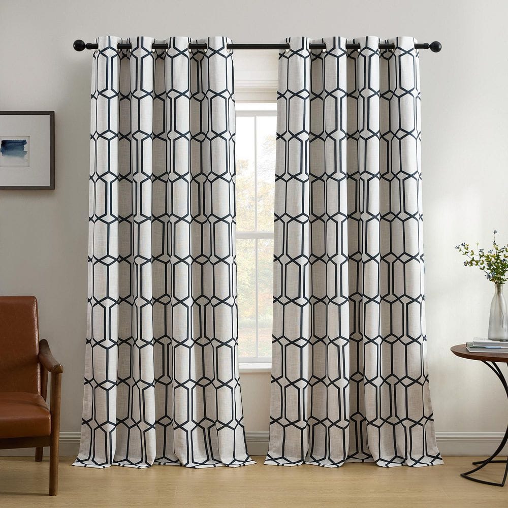 Indigo Geometric Room Darkening Grommet Drapes