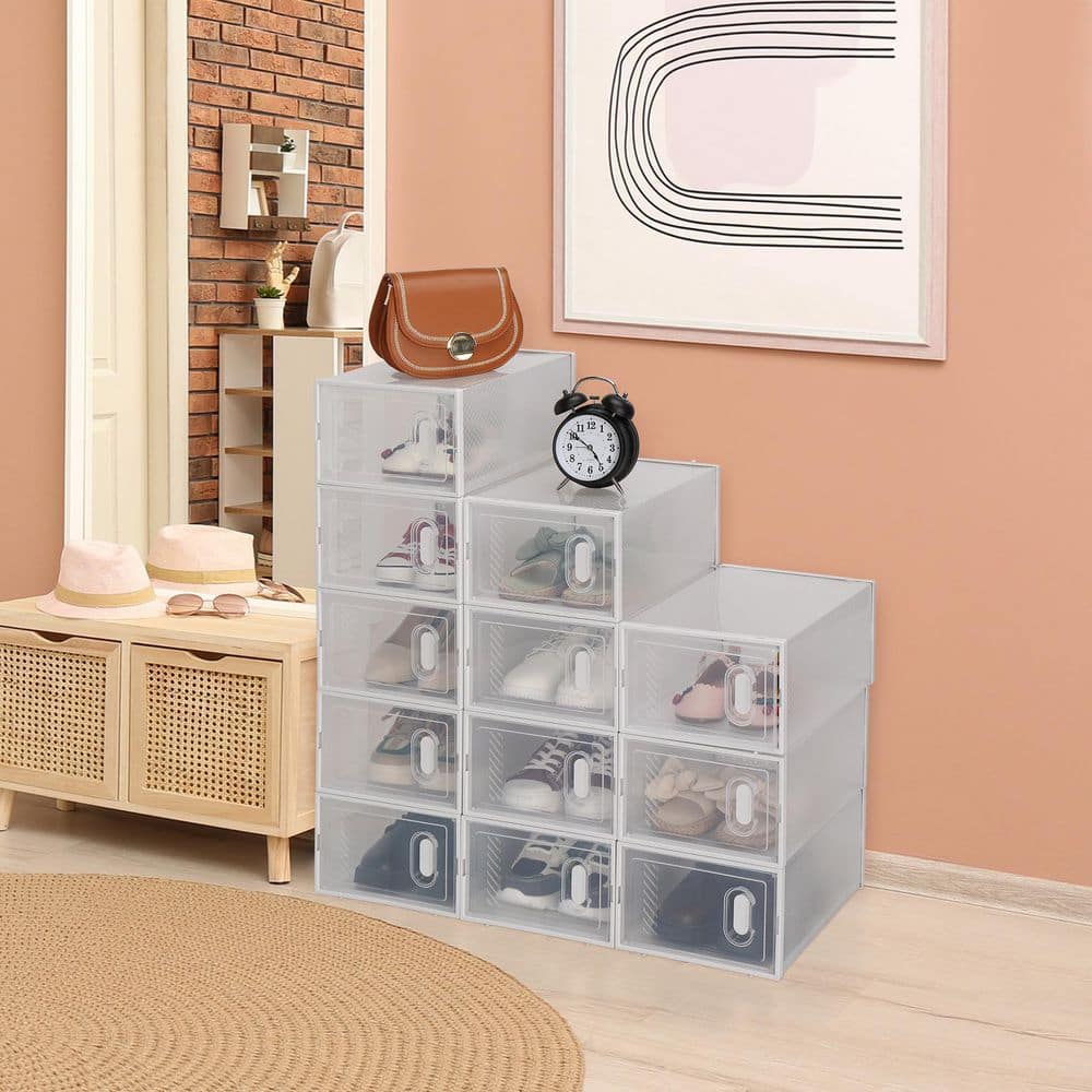 Hamlinson Plastic Shoe Boxes with lids Stackable Floding DIY Shoe Drawers  Storage Container Clear Organizers for Home School Office Living Room  (Large) 