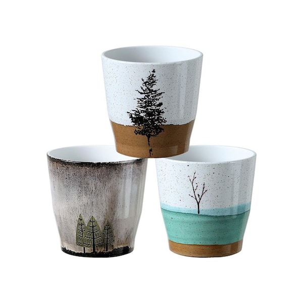 5 in. Faux Ceramic Pot White/Gray Polystone Indoor Planters Plastic Pot for Living Room (3-Pack)