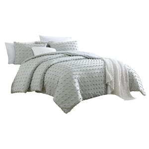 Swift Home 3-Piece Light Gray Microfiber  King/Cal King Boho Jacquard Pom-Pom Comforter Set