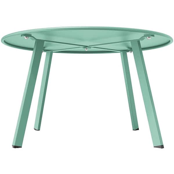 Green Round Outdoor Coffee Table, Weather Resistant Metal Large Side Table for Balcony, Porch, Deck, Poolside