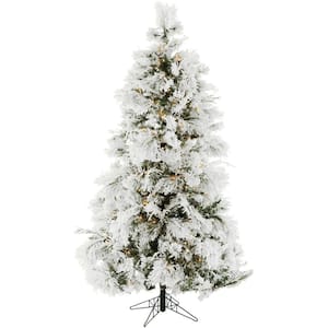 6.5-ft. Pre-Lit Snow Flocked Snowy Pine Artificial Christmas Tree, Warm White LED Lights