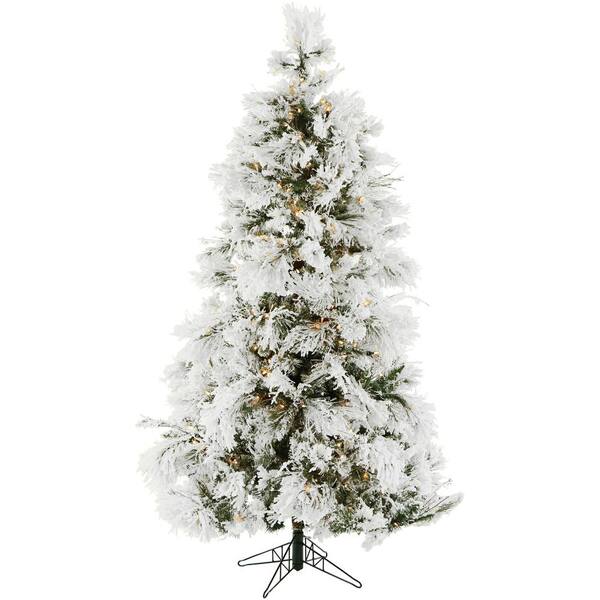 Fraser Hill Farm 6.5-ft. Pre-Lit Snow Flocked Snowy Pine Artificial Christmas Tree, Warm White LED Lights