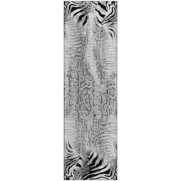 Mayfield Premium Machine Washable Abstract AMF2276 Gray 2 ft. x 7 ft. Runner Rug