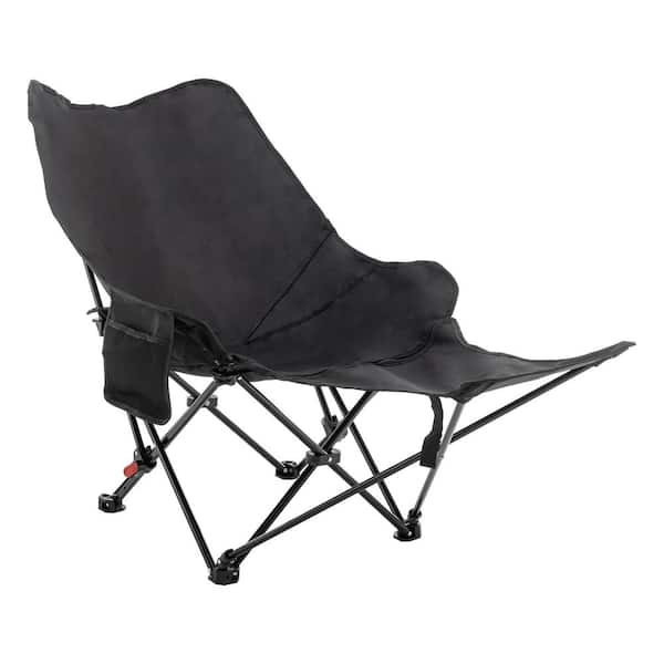 Unbranded Folding Camp Chair Max Up to 265 lbs. Reclining Camp Chair with Height Adjustable Lounge Chair for Outdoor Black