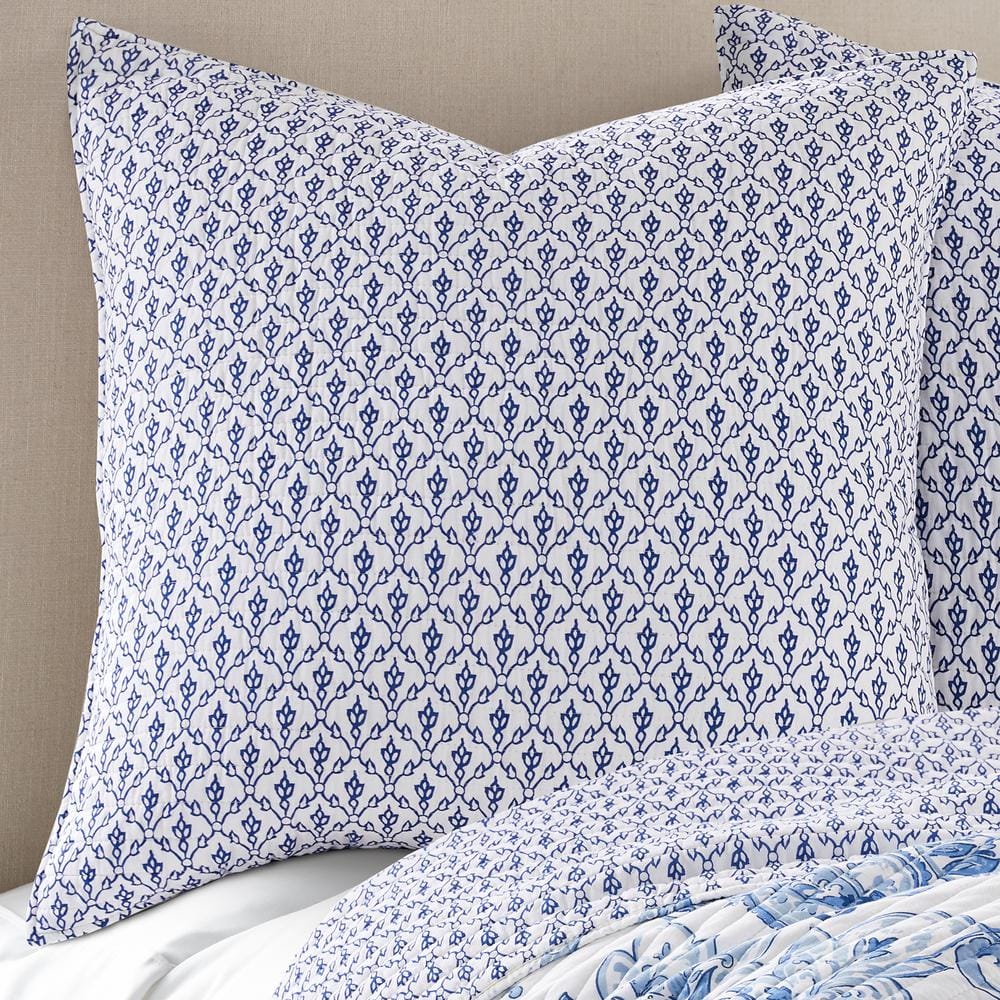 Bennett Blue and White Cotton Euro Sham Set