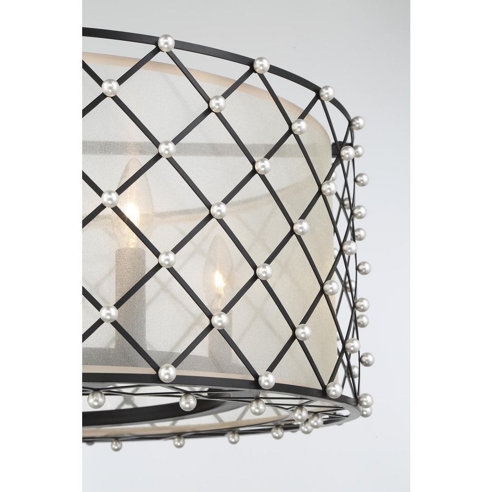 Coal Finish Gold Organza Drum Pendant with Adjustable Height