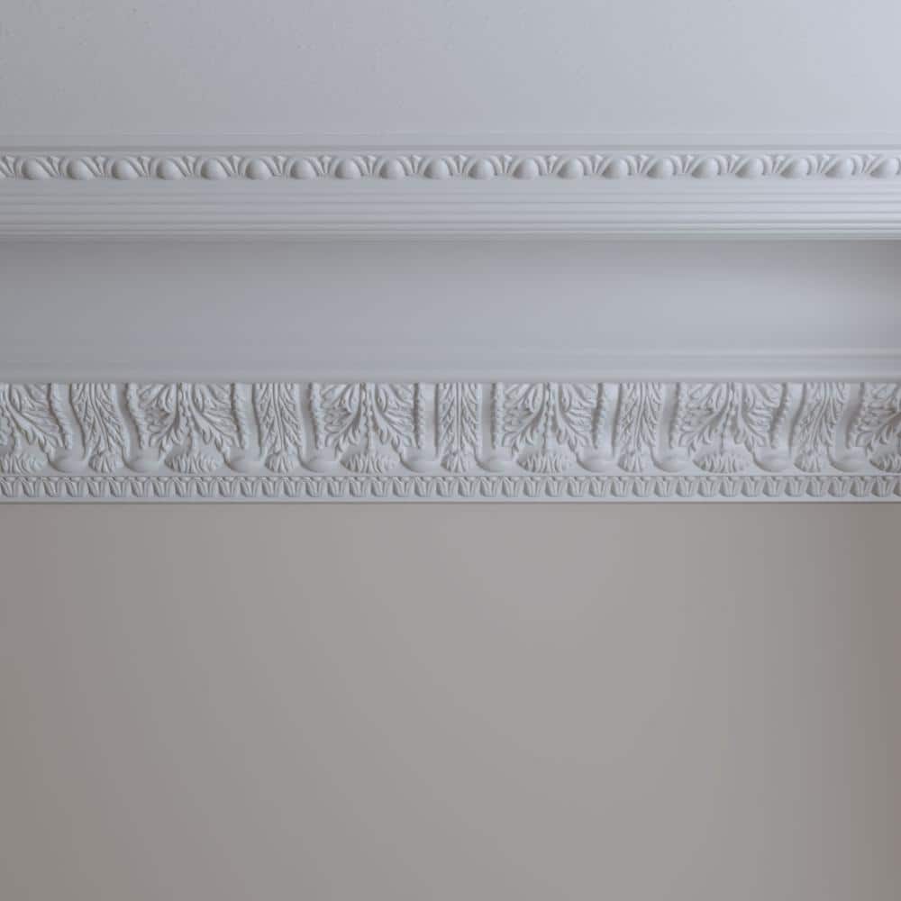 94.5" White Polyurethane Egg and Dart Acanthus Crown Moulding