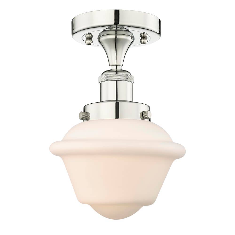 Oxford 6.5 in. 1-Light Polished Nickel Art Nouveau Semi-Flush Mount with Frosted Glass Shade price history on PriceWatchPro