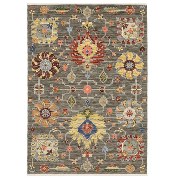 AVERLEY HOME Lavista Gray/Multi-Colored Doormat 3 ft. x 5 ft. Traditional Persian Oriental Wool/Nylon Blend Indoor Area Rug