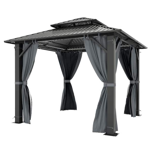 8.5 ft. x 8.5 ft. Aluminum Hardtop Gazebo, Galvanized Steel Top with Privacy Curtain and Mosquito Nettings for Patio