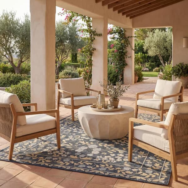 Ariena Transitional Navy 3 ft. x 8 ft. Outdoor Runner Rug