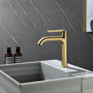 Single Handle Single Hole Bathroom Faucet with Water Supply Hoses in Brushed Gold