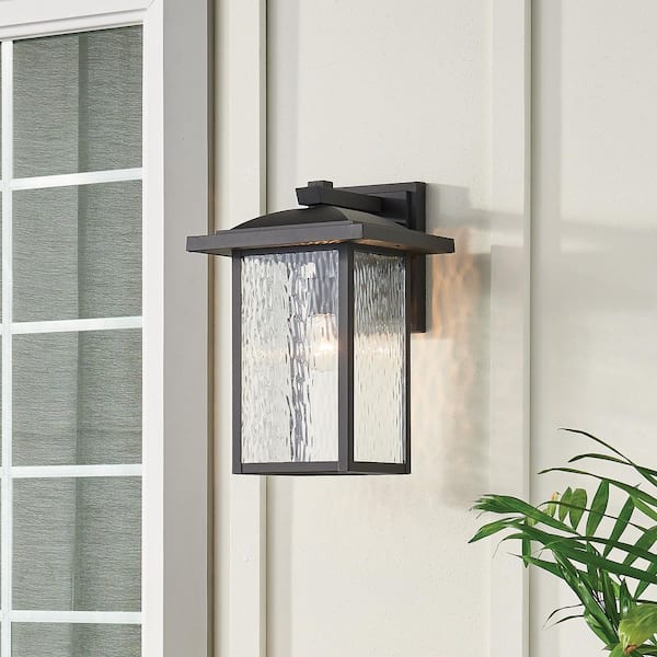 Capanna 16 in. 1-Light Textured Black Outdoor Hardwired Wall Lantern Sconce with No Bulbs Included (1-Pack)