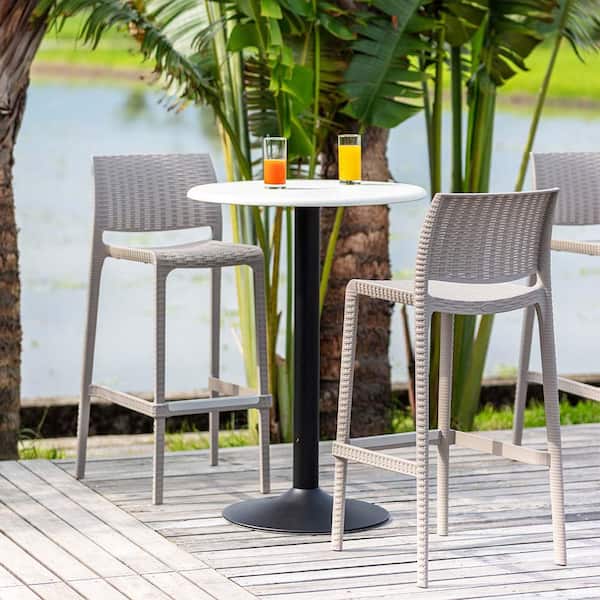 Lagoon Rue Taupe Stackable Resin Outdoor Bar Stool (2-Pack)