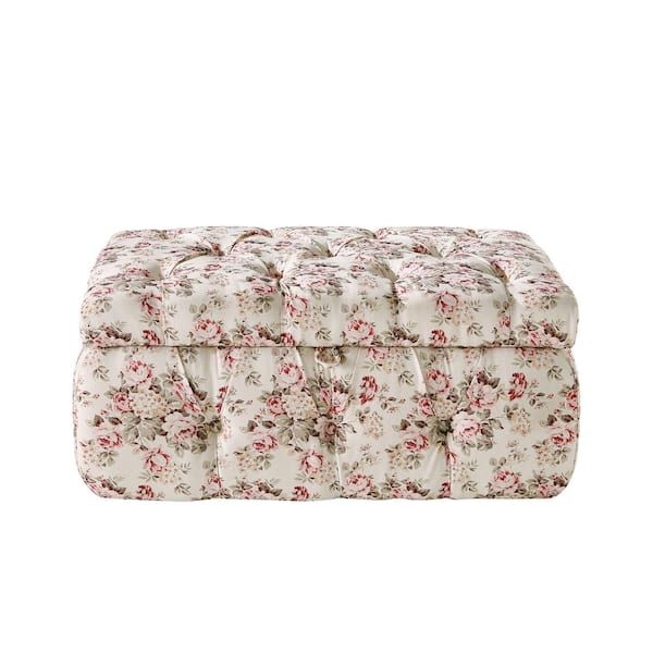 Rustic Manor Jahlil Cluster Red Ottoman Upholstered Linen 36.4 L x 25 W x 17 H