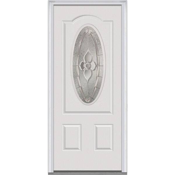 MMI Door 36 in. x 80 in. Master Nouveau Right Hand 3/4 Oval Lite 2-Panel Primed Steel Prehung Front Door