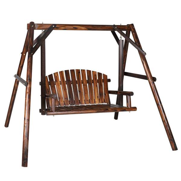 VEIKOUS 2-Person Wood Patio Swing With A-Shaped Stand and