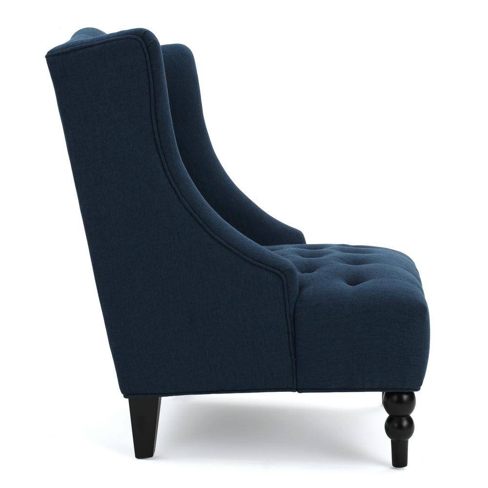 Toddman High Back Blue Tufted Accent Chair with Wood Legs