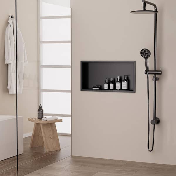 30 in. W x 12 in. H x 4 in. D Waterproof Recessed Shower Niche Space-Saving Storage Shelf in Matte Black, No Tile Needed