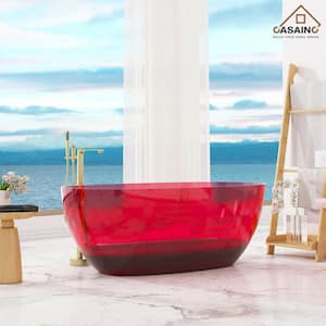 59 in. x 30 in. Freestanding Soaking Resin Bathtub with Center Drain in Transparent Red