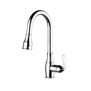 Caryl Single Handle Deck Mount Gooseneck Pull Down Spray Kitchen Faucet with Metal Lever Handle 4 in Polished Chrome