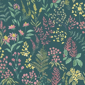 Floral Sprig Teal and Pink Non-Pasted Wallpaper (Covers 56 sq. ft.)