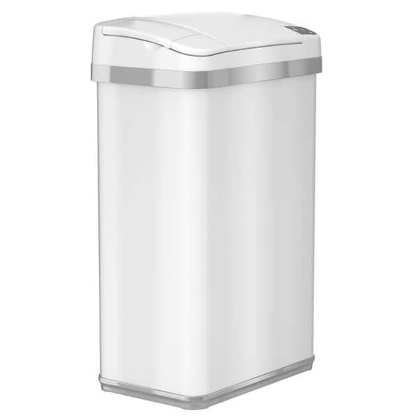 4 Gal. / 16 Liter White Household Metal Trash Can with Sensor Lid and Odor Filter
