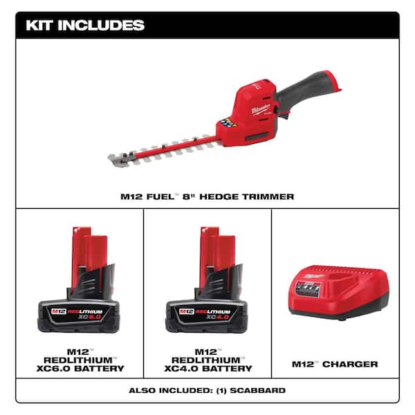 M12 FUEL 8 in. 12V Lithium-Ion Brushless Cordless Hedge Trimmer Kit with 6.0Ah and 4.0Ah Battery and Charger