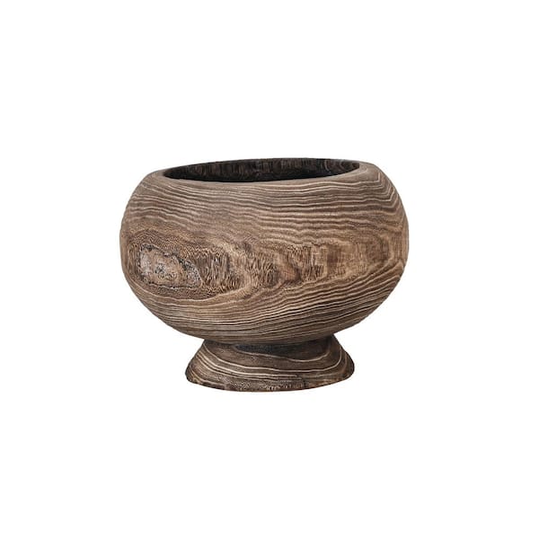Storied Home 9 in. L x 9 in. W x 6.3 in. H 8.7 qt. Stained Finish Round Compact Indoor Paulownia Wood Decorative Pots