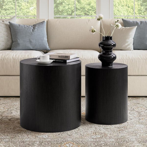 Lisa 20 in. Black Round Wood End Table with No Assembly Required