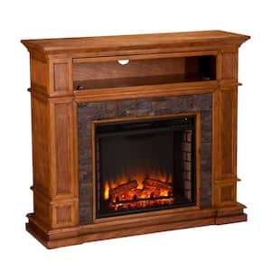 Auburn 45.5 in. Faux Stone Media Electric Fireplace TV Stand in Brown Sienna