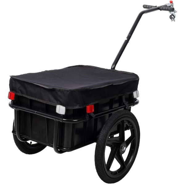 Bike Cargo Trailer with Support Bar & Waterproof Cover,Metal Garden Cart for Camping & Shopping
