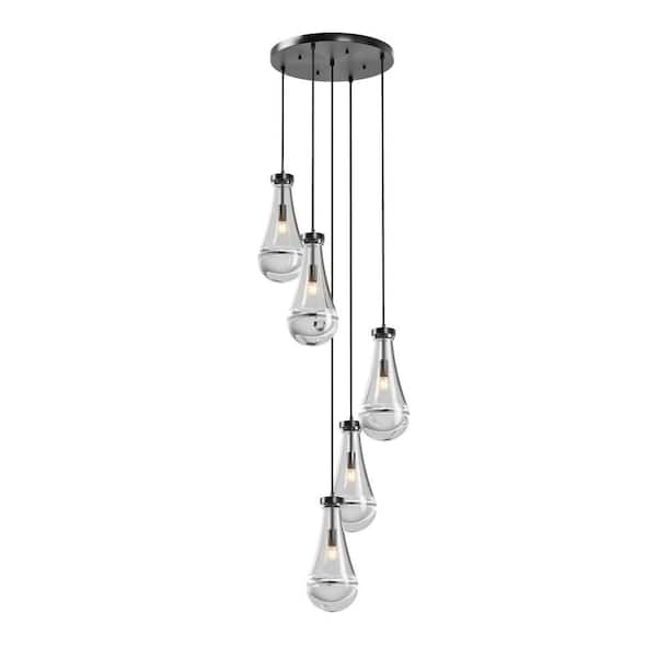 5-Light Black Pendant Light with Frosted Glass Shade, without light source