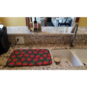 14 in. x 21 in. Strawberries on Gray Dish Drying Mat