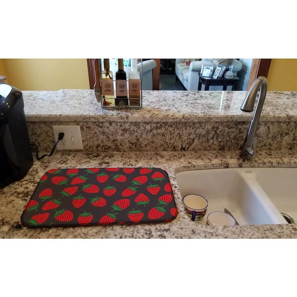 Caroline's Treasures 14 in. x 21 in. Strawberries on Gray Dish Drying Mat