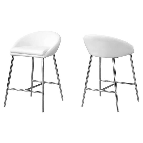 HomeRoots 24 in. White and Silver Low Back Metal Bar Chair with Upholstery Seat Set of 2