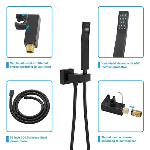 1-Spray 10 in. Square Ceiling Mount Dual Fixed and Handheld Shower Head 1.8 GPM in Oil Rubber Bronze